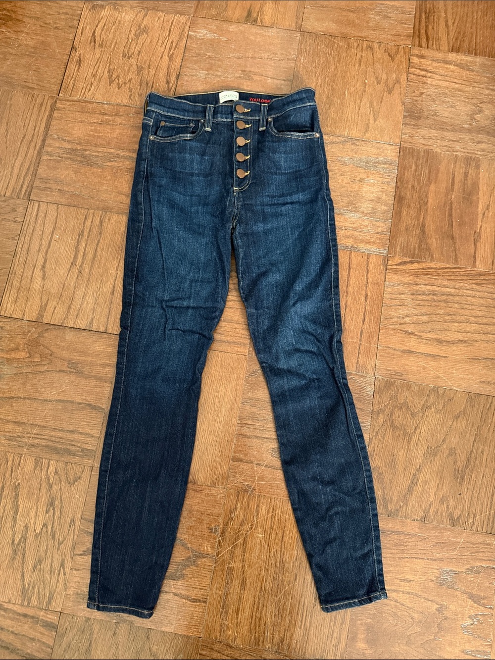 Alice + Olivia Dark Indigo Skinny Jeans with Button-Fly